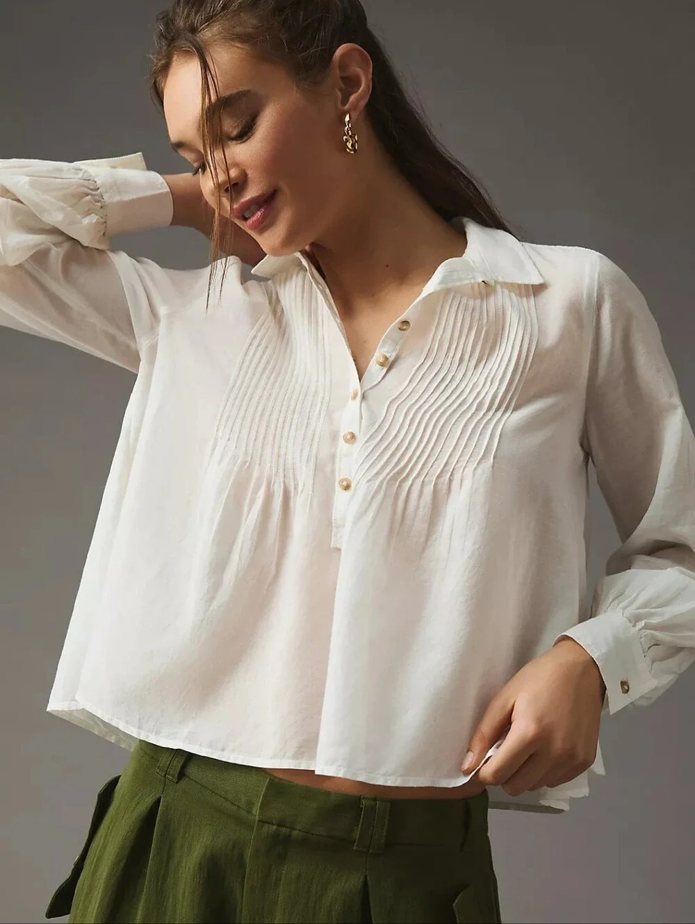Anthropologie Pilcro White Puff Sleeve Relaxed Top XS